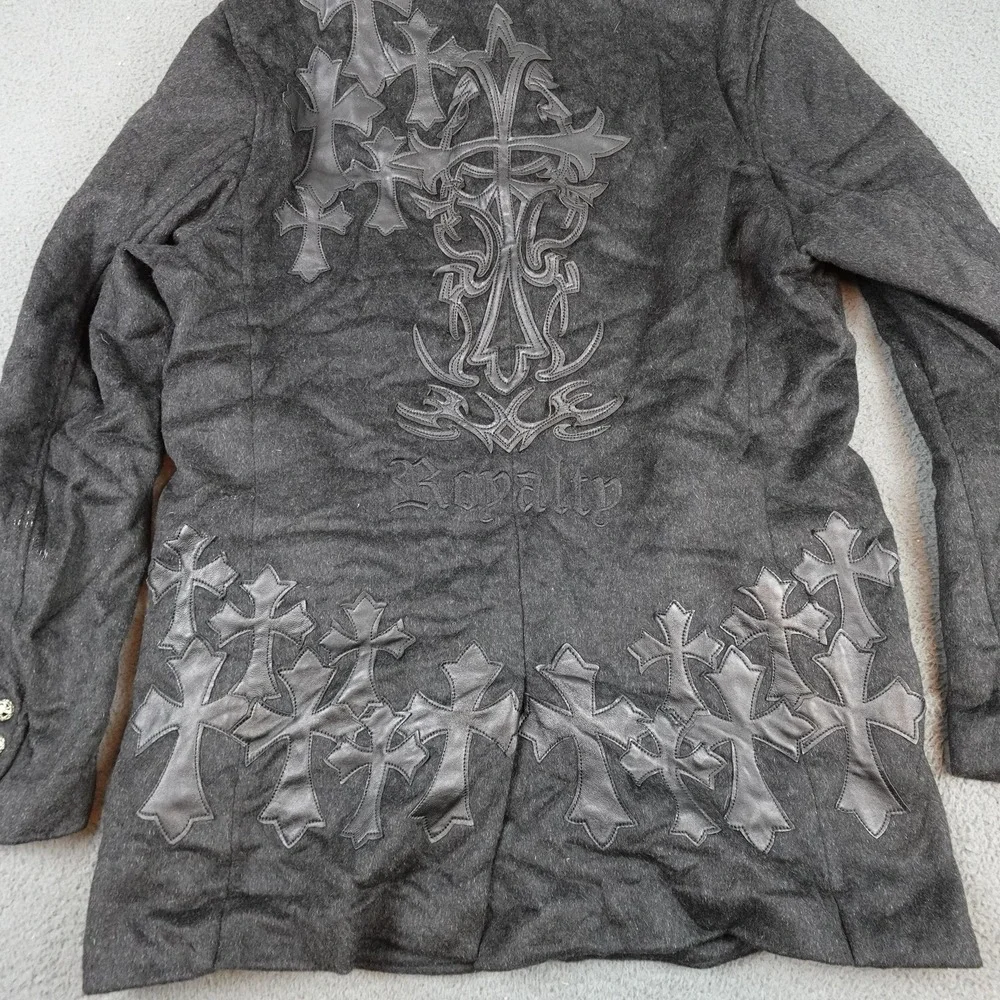 Raw-7 Royalty Blazer Mens 42 Gray Cashmere Gothic Cross Leather Jacket Rock